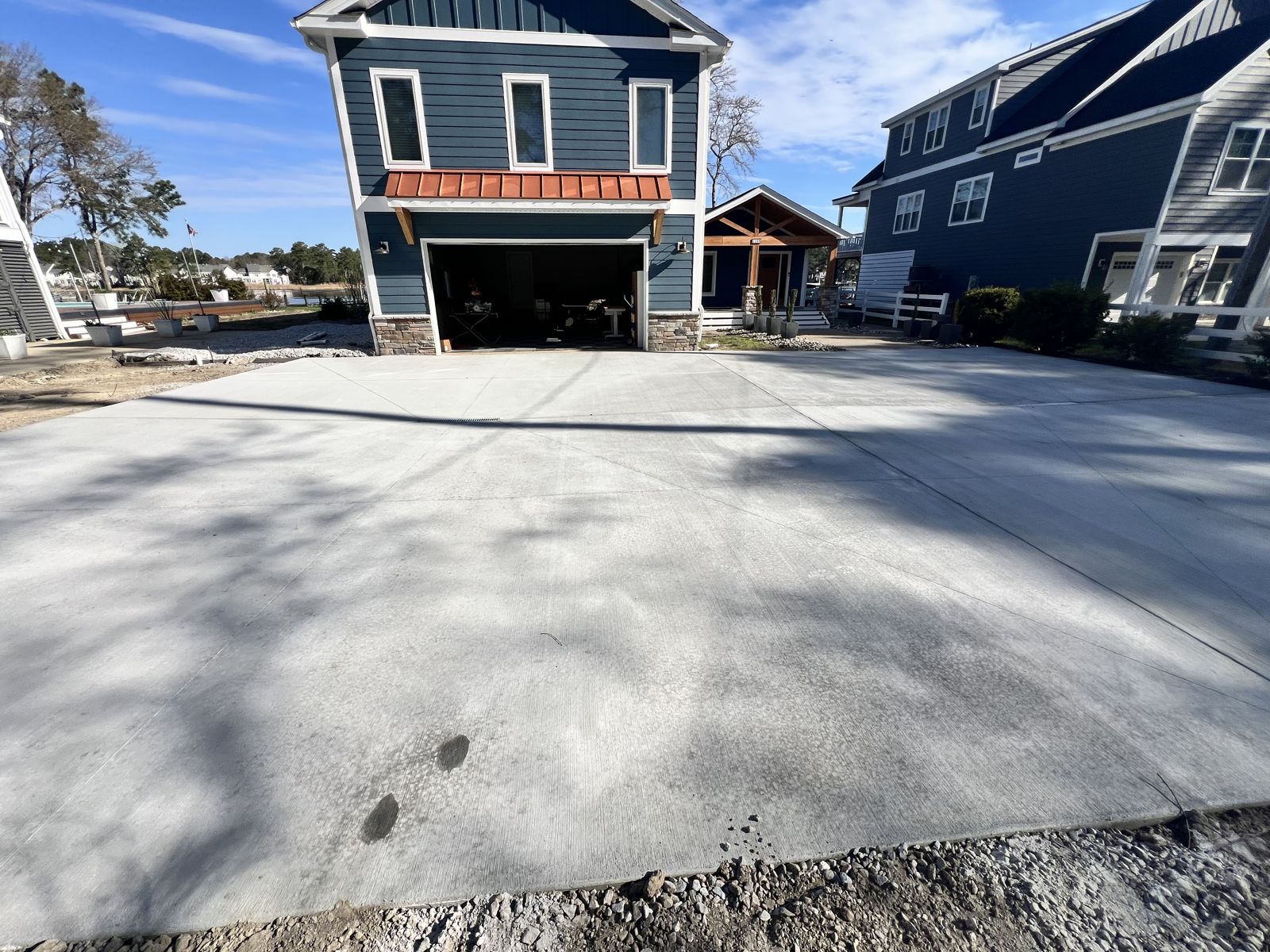 Large new concrete driveway at a coastal Virginia Beach home